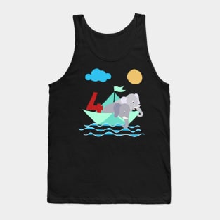 Elephants In Paper Boat Sea 4 Years Birthday Tank Top